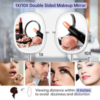 1 x RAW Customer Returns Rechargeable cosmetic mirror wall mounted with lighting, 1X 10X magnification, dimmable shaving mirror 3 colors, touchscreen makeup mirror, 360 rotatable, wall mirror for bathroom and hotel - RRP €47.99