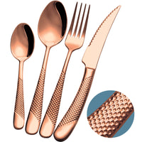 1 x RAW Customer Returns Xideman cutlery set for 6 people, modern hammered, with ultra-sharp 2-IN-1 serrated knife, cutlery set 18 10 stainless steel 24 pieces, knife fork spoon set, dishwasher safe copper  - RRP €78.99