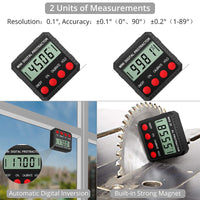 2 x Brand New XUNTOP Digital LCD Protractor Digital Level Box Inclinometer made of zinc alloy shell with magnetic base 2 measuring modes inclinometer for woodworking without backlight  - RRP €48.72