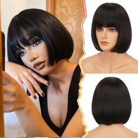 1 x RAW Customer Returns BARSDAR Short Blonde Bob Wigs with Bangs, 30cm Ombre Blonde Bob Wigs for Women Short Blonde Wigs Brown Roots Heat Resistant Synthetic Natuaral Fiber Ombre Blonde  - RRP €23.36