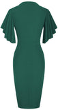 1 x RAW Customer Returns HOMEYEE Women s Elegant V-Neck with Ruffle Sleeve Stretch Party Dress B572 XXL, Green  - RRP €38.3