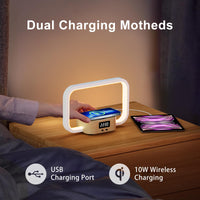 1 x RAW Customer Returns YAMYONE Bedside Lamp with Wireless Charger USB Charging, 5 Color Temperatures Stepless Dimming Touch Control LED Table Lamp, 3 Brightness Wooden Clock Display Night Light for Bedroom - RRP €33.99