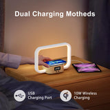 1 x RAW Customer Returns YAMYONE Bedside Lamp with Wireless Charger USB Charging, 5 Color Temperatures Stepless Dimming Touch Control LED Table Lamp, 3 Brightness Wooden Clock Display Night Light for Bedroom - RRP €33.99