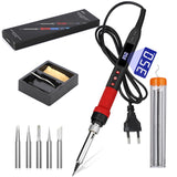 1 x RAW Customer Returns Wiecok soldering iron set, 80W soldering iron with adjustable temperature 180 -500 , LCD screen soldering set with ON OFF switch, soldering wire, 5 soldering tips, soldering iron kit for electrical engineering repairs - RRP €17.84