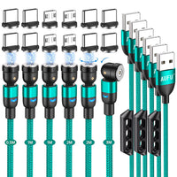 5 x RAW Customer Returns AUFU magnet charging cable, magnetic charging cable 6 pieces, 0.5m 1m 1m 2m 2m 3m , USB C magnet cable 360 and 180 rotatable charging cable magnetic with micro USB type C for smartphone green  - RRP €104.95