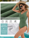 1 x RAW Customer Returns UMIPUBO Women s Swimsuit Flat Belly Reducers Plus Size One-Piece Swimsuit Thoracic Crossing Sexy V-Neck Swimwear Green, XL  - RRP €35.83