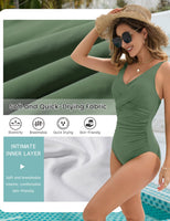 1 x RAW Customer Returns UMIPUBO Swimsuit Women Tummy Control Push Up Swimwear Sexy V Neck Monokini Plus Size One Piece Swimsuits with Underwire Swimwear Green, S  - RRP €37.99