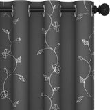 1 x RAW Customer Returns Deconovo curtains cold protection noise protection with cold protection curtain panel blackout curtains for living room, 260 x 140 cm height x width , flowers dark grey, set of 2 - RRP €39.49