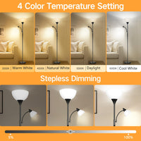 1 x RAW Customer Returns OUTON floor lamp with reading lamp, LED dimmable ceiling floodlight, floor lamp with remote control, touch and app control, 4 color temperatures, 1H timer, memory function, 2X9W light bulbs, for office bedroom - RRP €64.89