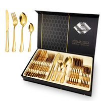 1 x RAW Customer Returns Surmounty cutlery 24-piece stainless steel cutlery set, polished cutlery for 6 people, stainless steel cutlery including knife, fork, spoon, teaspoon, gift box golden  - RRP €33.26