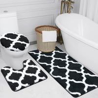 1 x Brand New McEu bathroom rug set 3 pieces, non-slip washable large bath rug set, fluffy soft absorbent bath mat bath rug set with toilet lid cover, 50 x 120 cm 50 x 50 cm 38 x 42 cm black - RRP €39.99