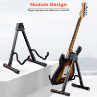 1 x RAW Customer Returns LEKATO Electric Guitar Stand, Foldable Metal A-frame Stand for Acoustic and Electric Guitars with 3 Adjustable Width Settings and Non-Slip Rubber Arms and Soft Foam - RRP €37.3