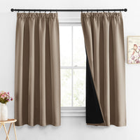 1 x RAW Customer Returns PONY DANCE 100 opaque curtains with ruffle tape, set of 2 thermal curtains, blackout curtains for the living room, short, double-layered blackout curtains, heat-repellent, H 145 x W 140 cm, cappuccino - RRP €39.95