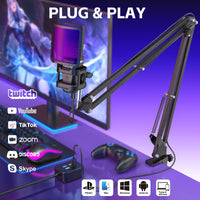 1 x RAW Customer Returns zealsound gaming microphone PC with arm, USB microphone kit for Mac mobile phone computer PS5, with RGB, mute, tripod boom 2 stands , shockmount pop filter, for podcasting, streaming, Twitch Youtuber TikTok - RRP €58.07