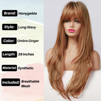 4 x Brand New Honygebia Copper Wig with Bangs Women Gold Brown Wavy Realistic Synthetic Hair Heat Resistant Wig Suitable for Carnival Cosplay Theme Party - RRP €111.2