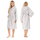 1 x RAW Customer Returns Women s bathrobe - 100 cotton 350g m OEKO-TEX certified - women s dressing gown with hood, 2 pockets, belt - gray - M - RRP €37.3