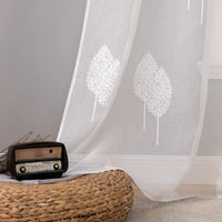 1 x RAW Customer Returns MIULEE curtains with white leaves pattern, beautiful embroidery transparent, decoration eyelet curtains for the living room, eyelet curtain transparent, set of 2 modern bedrooms, 2 x H245 x W140 cm - RRP €34.42