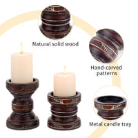 1 x Brand New Romadedi Candle Holders Pillar Candles Wooden Candlesticks - Set of 2 Vintage Country House Style Wooden Candle Holders Chunky Decorative Mantle Living Room Table Decoration - RRP €25.2