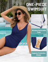 1 x RAW Customer Returns UMIPUBO Swimsuit Women Tummy Control Push Up Swimwear Sexy V Neck Monokini Plus Size One Piece Swimsuits with Underwire Swimwear Navy, XXL  - RRP €37.99