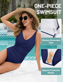 1 x RAW Customer Returns UMIPUBO Swimsuit Women Tummy Control Push Up Swimwear Sexy V Neck Monokini Plus Size One Piece Swimsuits with Underwire Swimwear Navy, XXL  - RRP €37.99