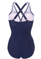 1 x RAW Customer Returns Laorchid women s swimsuit v neck one-piece push up swimwear swimsuit women high waist swimsuit women s tummy control blue white XXXL - RRP €37.99