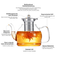 1 x RAW Customer Returns Glass teapot, 1200ML teapot with strainer, borosilicate glass tea service, glass teapot, glass teapot with strainer, teapot with strainer, tea infuser for loose leaves teapot - dishwasher safe - RRP €24.99