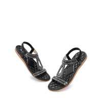 1 x RAW Customer Returns DREAM PAIRS Women s Bohemian Flat Sandals Summery Shine with Rhinestone Top and a Strap Design SDFS2334W-E BLACK Size 39 EUR  - RRP €25.42