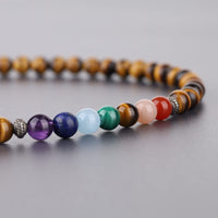 1 x RAW Customer Returns COAI Gift Ideas Unisex Mala Necklace Wrap Bracelet of 7 Chakras and Tiger Eye Tibetan Necklace - RRP €32.72