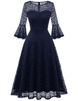 1 x RAW Customer Returns DRESSTELLS Women s Elegant Cocktail Dress 3 4 Sleeve Wedding Party Bridesmaid Dress Evening Dress Lace Dress Navy L - RRP €43.2