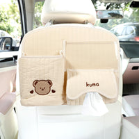 4 x Brand New VOXURY Car Seat Organizer, Back Seat Organizer with Tablet Phone Storage, Pocket Handbag Holder for Handbags Snacks Wallets Drinks, 1 Tissue Storage Bag, White Material with Bear - RRP €70.6