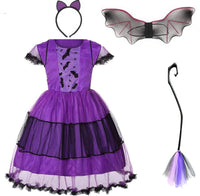 2 x Brand New Licus Bat Costume Girls Halloween Costume Tutu Dress Carnival Cosplay Costume Dress with Detachable Witch Broom Purple 7-9 Years - RRP €38.4