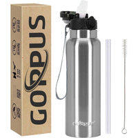 1 x RAW Customer Returns GOPPUS 750ml 24oz Stainless Steel Water Bottle with Straw 0.75 Liter Hot Water Bottle Double Wall Steel Water Bottles Insulated Water Bottles Leak Proof Cold Water Bottle Adults - RRP €18.99