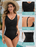 1 x RAW Customer Returns UMIPUBO Swimsuit Women Tummy Control Push Up Swimwear Sexy V Neck Monokini Plus Size One Piece Swimsuits with Underwire Swimwear Black, L  - RRP €37.99