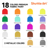 1 x RAW Customer Returns Shuttle Art textile paint machine washable, 18 washable fabric paints 60ml each in bottles with brushes, templates, waterproof fabric paints for children on T-shirts, shoes, jeans, bags, clothes - RRP €29.99