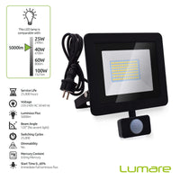 1 x RAW Customer Returns Lumare 50W LED spotlight with motion detector and plug Outdoor and indoor lamp LED IP65, 5000lm Mini floodlight lamp Replaces approx. 350W incandescent bulbs In 3000K warm white - RRP €29.2