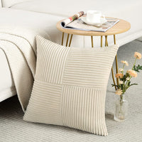 1 x RAW Customer Returns FDTERN Set of 2 Boho Corduroy Sofa Cushion Covers 55x55 Modern Soft Cross Pattern Decorative Cushion Covers for Sofa Bedroom, Beige - RRP €22.8