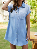 1 x RAW Customer Returns Zilcremo Jeans Dress Women s Summer Short Sleeve Button Down Short Denim Dress Blouse Dress Shirt Dress Summer Dress Blue L - RRP €38.99