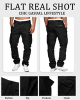 1 x RAW Customer Returns LVCBL men s cotton cargo pants with 6 pockets including belt outdoor pants black L - RRP €32.24