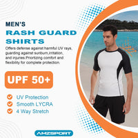 2 x Brand New AMZSPORT Men s Rash Guard Shirt, UPF 50 UV Protection Short Sleeve T-Shirt, Quick-drying Sun Protection Vest for Surfing, Swimming, Fishing, Running, White Black, L - RRP €46.34