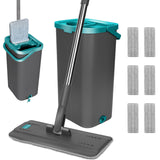 1 x RAW Customer Returns Masthome mop set with bucket, cleaning bucket with flat mop and 6 microfiber mop pads, stainless steel handle floor mop with wringing function for floor cleaning, wooden floors, laminate, tiles, gray green - RRP €46.12