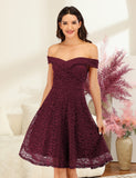 1 x Brand New Homrain Women Dresses Elegant Off Shoulder Pleated Dresses High Low Lace Wedding Dresses Banquet Evening Formal Dress Burgundy 2XL - RRP €46.99