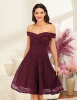 1 x Brand New Homrain Women s Evening Dresses Elegant Wedding Lace Dress Off Shoulder Rockabilly A-Line Dress Cocktail High Low Bridesmaid Dresses -1Burgundy 2XL - RRP €46.99