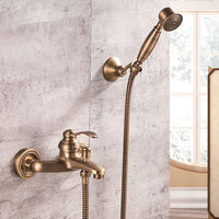 1 x RAW Customer Returns HomeLava Bathtub Faucet Bathtub Faucet Retro Brass Bath Mixer Tap with Hand Shower and Manual Diverter Wall Mounted Faucet Bathroom Shower Faucets Set - RRP €83.99