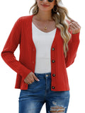 1 x RAW Customer Returns PrinStory Cardigan Women Open Front Knitted Long Sleeve Casual Button Down Sweater Women Long Sleeve Knitted Sweater Cardigan, Tan Red, L - RRP €32.22