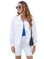 1 x RAW Customer Returns Atnlewhi Women s Denim Jacket Plain Long Sleeve Denim Jacket Casual Cropped Trucker Jean Coats with Pockets - White - S - RRP €45.37