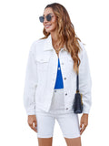 1 x RAW Customer Returns Atnlewhi Women s Denim Jacket Plain Long Sleeve Denim Jacket Casual Cropped Trucker Jean Coats with Pockets - White - S - RRP €45.37