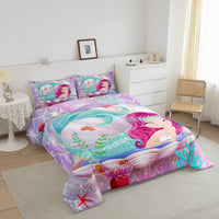 1 x RAW Customer Returns Cartoon Princess Mermaid Bedding Kids Girly Glitter Fish Scales Duvet Cover Ocean Sea Animal Comforter Set 135x200 Mermaid Gifts for Girls Sequins Kawaii Room Decor - RRP €47.55