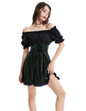 1 x Brand New SCARLET DARKNESS Women s Steampunk Velvet Dress Short Sleeve Off Shoulder with Ruffles Gothic Punk Dress Dark Green Velvet XXL - RRP €40.01