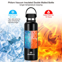 1 x RAW Customer Returns Philorn Drinking Bottles 1000ML Thermos Bottles Stainless Steel Thermos Flask Insulated Stainless Steel Water Bottles Keep Hot for 12 Hours with 2 Caps 1 Shoulder Bag Glossy Black  - RRP €22.99