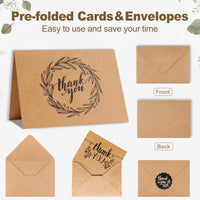 1 x RAW Customer Returns Thank you cards with envelopes 24 pieces Thank You Cards with stickers kraft paper thank you card folding cards card thank you for wedding birthday celebration business communion - RRP €8.48